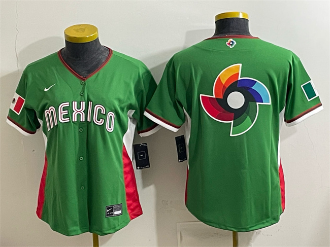 Women's Mexico Baseball Green 2026 World Baseball Classic Big Logo Stadium Stitched Baseball Jersey(Run Small)